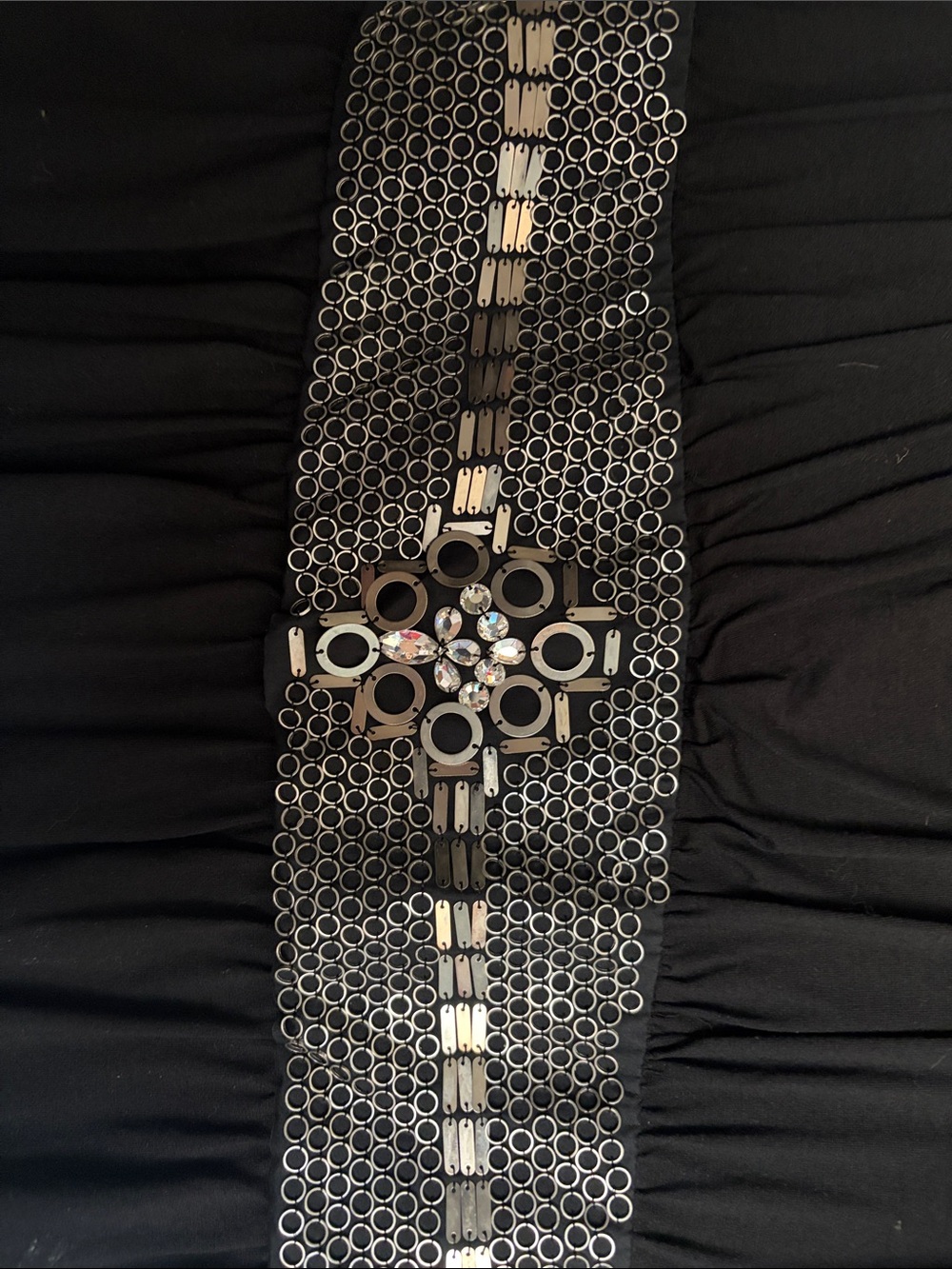 Magaschoni Black Scoop Neck Top with Metallic Embellished Waist - Picture 4 of 8